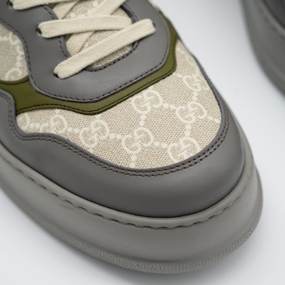 Size 14.5G 15 US Gucci GG Chunky B Sneakers Green Beige Grey GG Leather - Picture 7 of 12